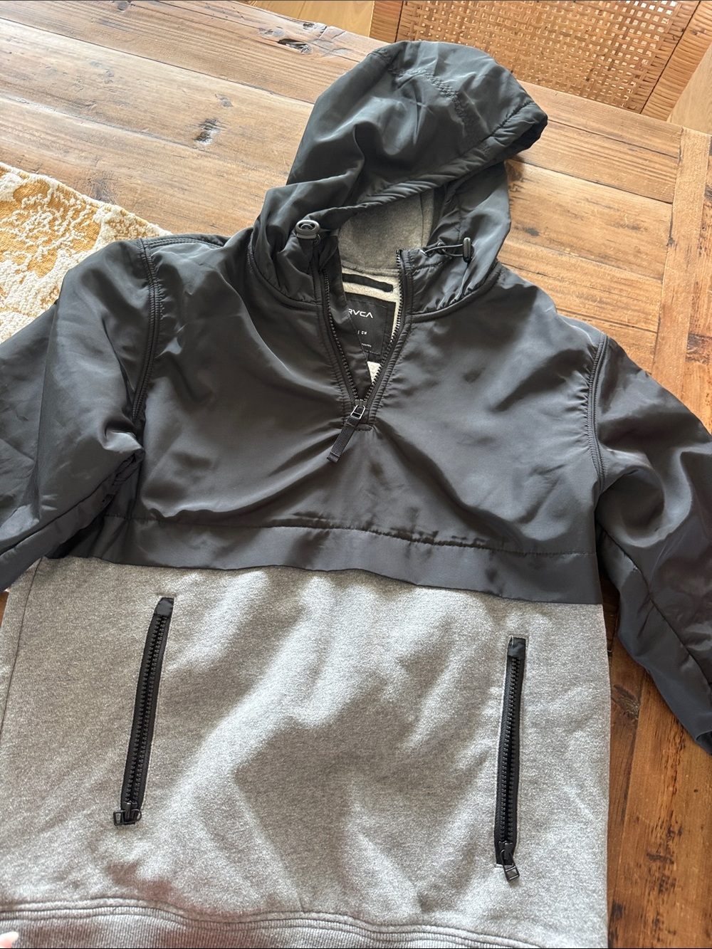 RVCA Two-Tone Hooded Windbreaker in Black & Gray